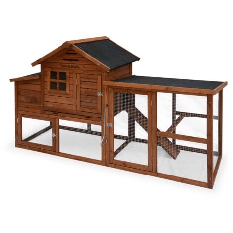 Wooden chicken coop for 4 chickens with nesting box, Geline, Natural, 193x62x114.5 cm
