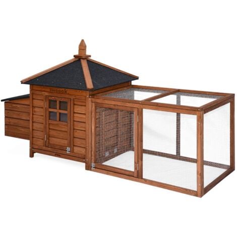 Wooden chicken coop for 4 chickens with nesting box, Java, Natural, 196x73.55x98 cm
