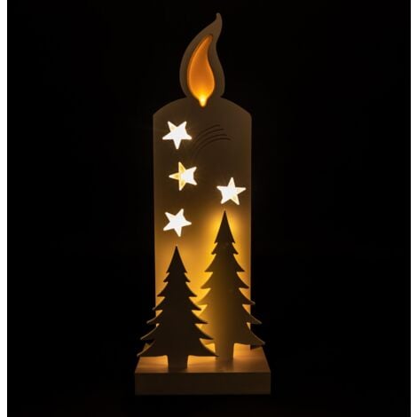 Wooden Christmas Decoration Pre Lit LED Silhouette Nativity Scene Ornament Table Window Battery Operated, White, 36Cm