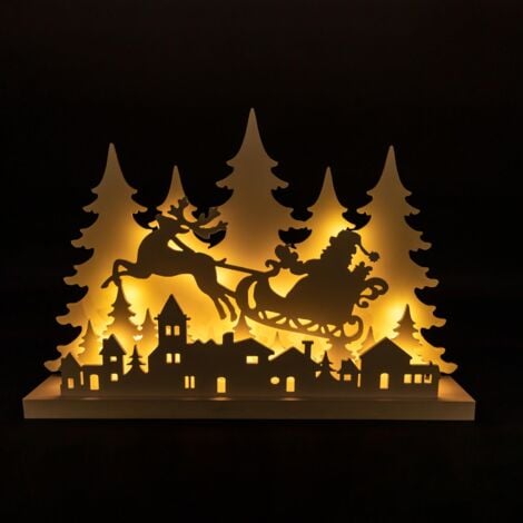 Wooden Christmas Decoration Pre Lit LED Silhouette Nativity Scene Ornament Table Window Battery Operated, White, 60Cm