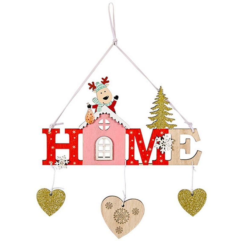 Wooden Christmas Pendant With Hollow Letter Ornament For Home Xmas Decoration