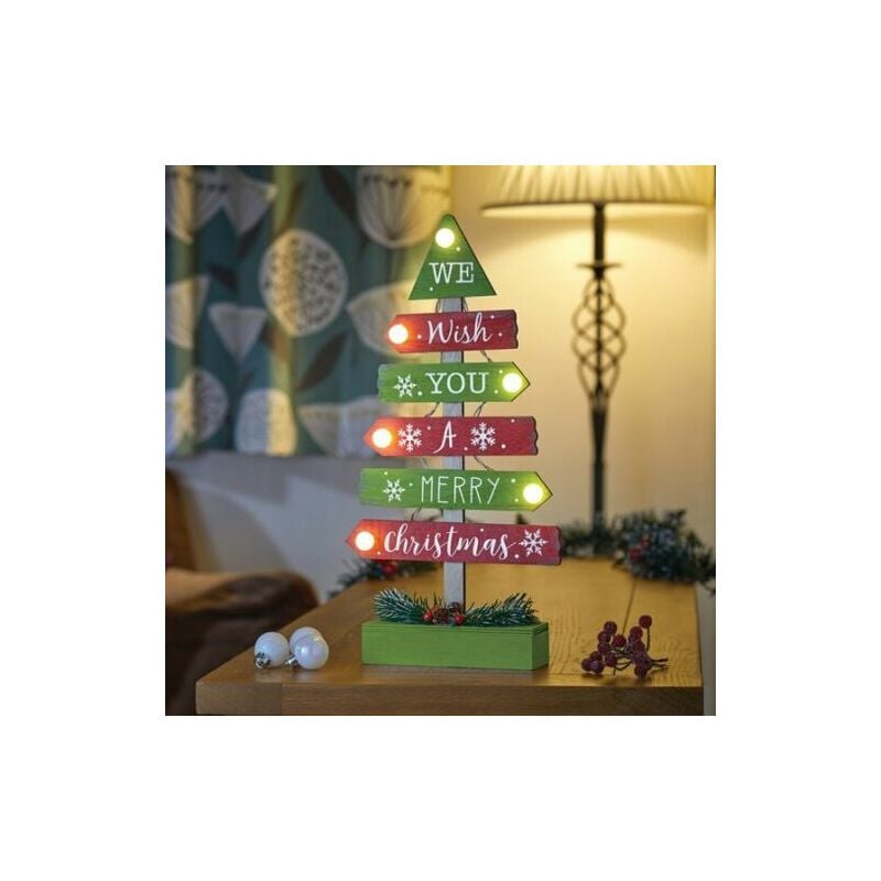 Wooden Christmas Tree Decoration Pre-Lit LED Xmas Ornament Centrepiece Green