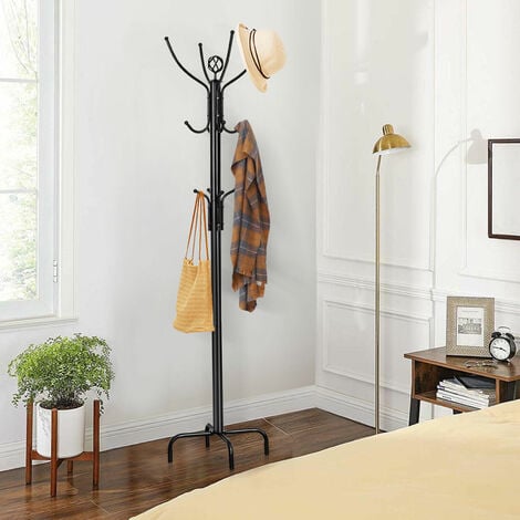 Wooden Coat Rack Hat Hanger Free Standing Hallstand Umbrella Stand with 12 Hooks