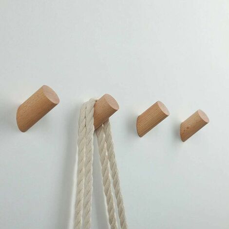 Wooden Coat Rack Hook【5 Pieces】Natural Wall Mounted Clothes Scarf Hat and Bag Storage Hangers Towel Bedroom Decor, Diameter 30mm