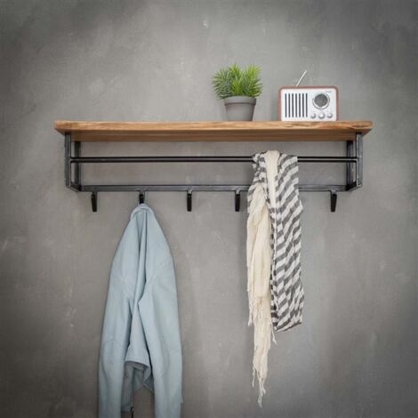 Wooden coat rack Tommy wall shelf with 6 hooks