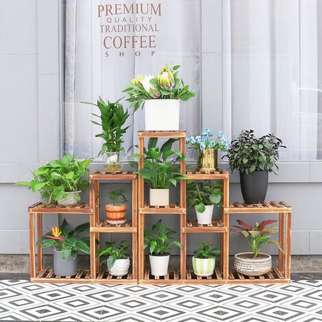 main image of "Wooden Corner Plant Stand Flower Rack Holder Storage Bonsai Garden Planter Herb"