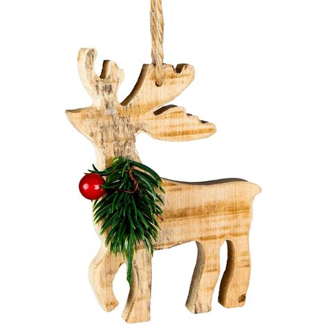 Wooden Craft Reindeer Shape - Tree Hanging Decoration - 12X8X1.5cm