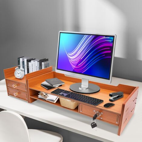 Wooden Desk Organizer with Drawers Office Supplies Computer Desktop Tabletop