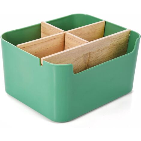 HIASDFLS Wooden Desk Storage Box, Multipurpose Office Supplies Organizer, Desk Organizer Tidying, Stationery Storage Box for Pen, Remote Control, Cosmetics (Green-A)