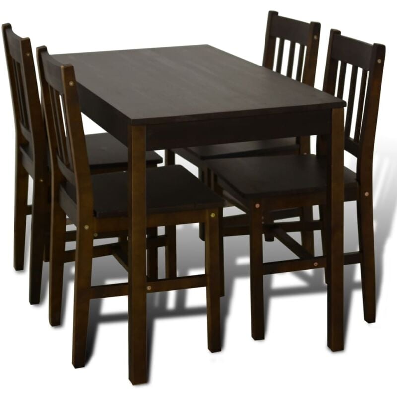 Dining Set 5 Pieces Pine Wood Brown Vidaxl