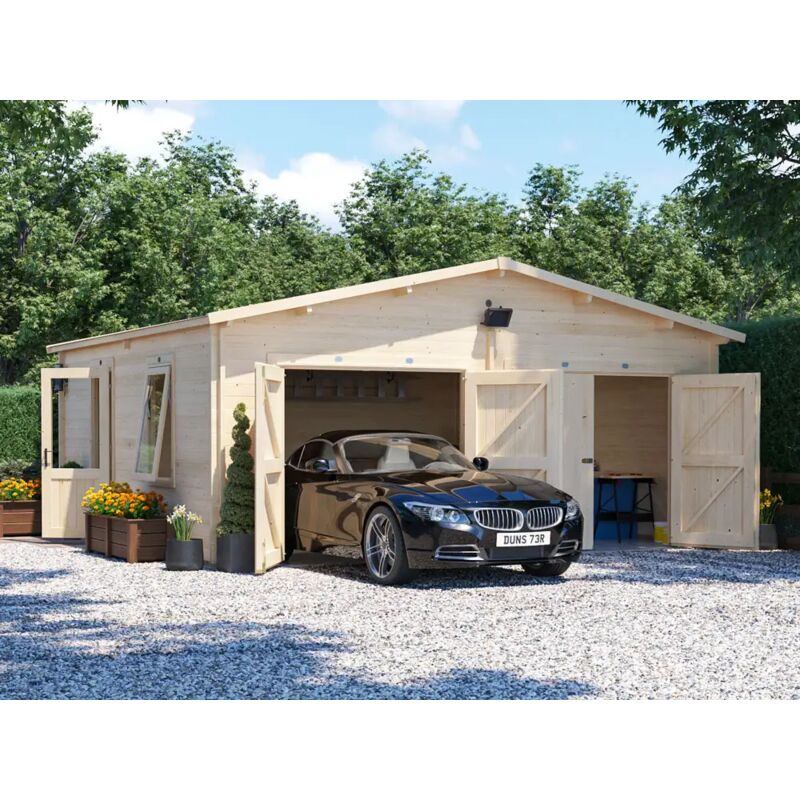 Wooden Double Garage Deore W6m x D5.5m Garden Drive Car Storage Tool