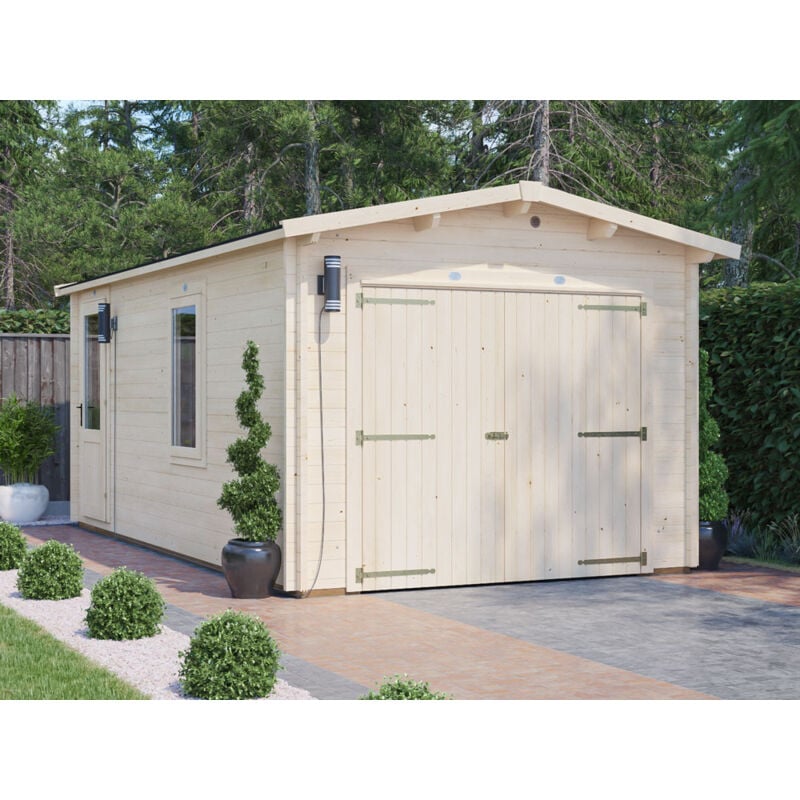 Dunster House Ltd. - Wooden Double Garage Deore 3m x 5.5m - Garden Drive Car Storage Tool Shed Workshop Log Cabin Roof Felt