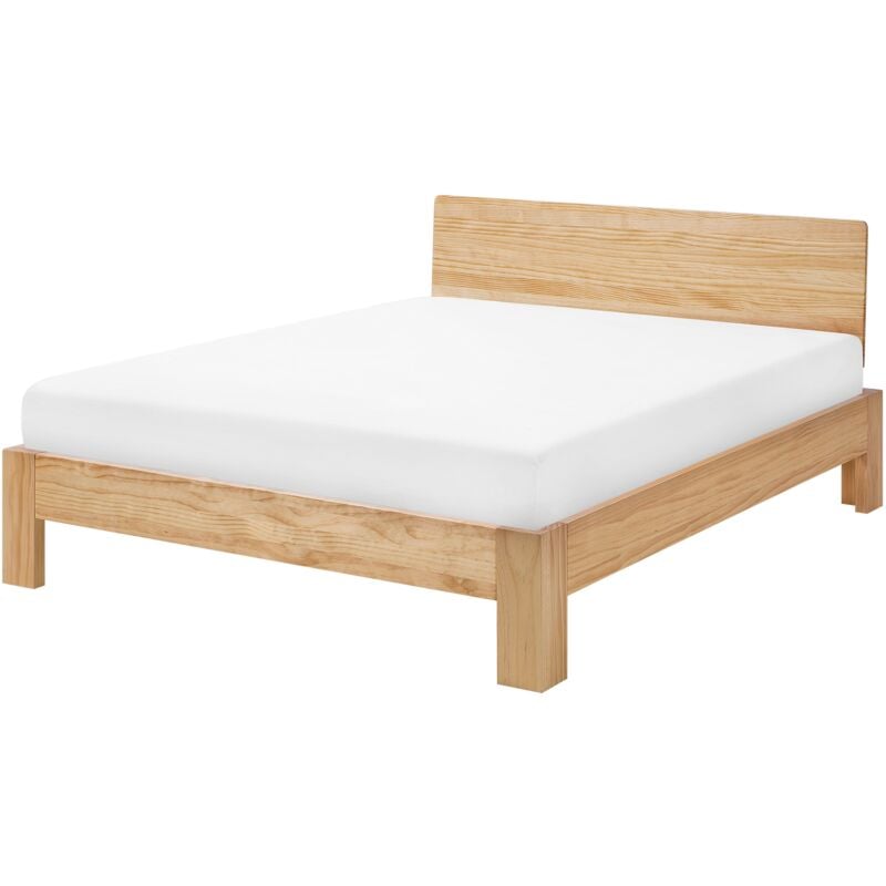 Modern EU Double Wooden Bed Frame 4.6ft Headboard Slats Light Wood Royan