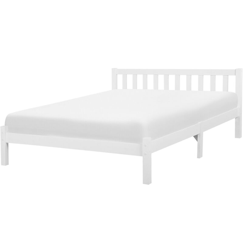 Beliani - Modern Wooden Eu Super King Bed Frame 6ft Pine Wood Slatted Base White Florac
