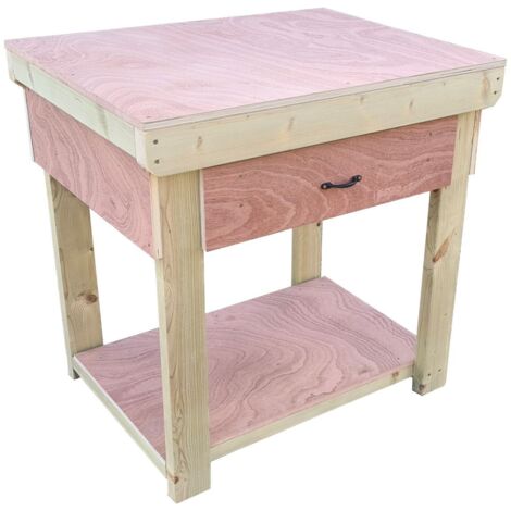 Wooden Eucalyptus hardwood top workbench, tool cabinet with drawer (V.1) (H-90cm, D-70cm, L-90cm)