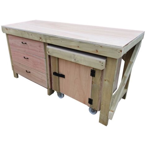 Wooden Eucalyptus hardwood top workbench with drawers and functional lockable cupboard (V.6) (H-90cm, D-70cm, L-180cm)
