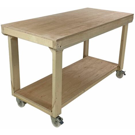 Wooden Eucalyptus PLY Top Workbench, 7ft (210cm) With wheels