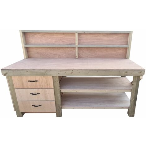 Wooden Eucalyptus Tool Cabinet Workbench With Storage Shelf (7V), 5ft (150cm), With back panel and Double shelf