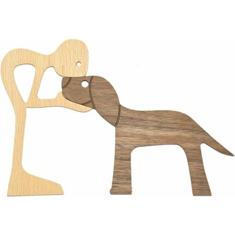 Wooden figures sculpture ornaments wooden figure statue decorative figure for table decoration, ornaments, gift (man and dog)