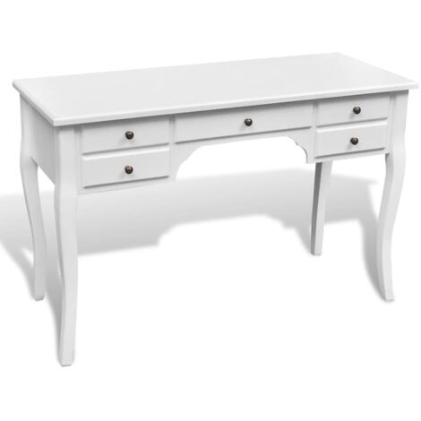 Wooden French Desk with Curved Legs and 5 Drawers
