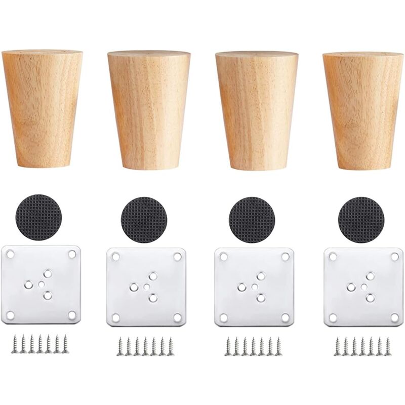 Wooden Furniture Legs, 4 Pack Solid Wood Sofa Leg, Wooden Bed Leg, Wooden Cabinet Leg for Sofa, tv Cabinet, Coffee Table, Bed Leg, 6 cm