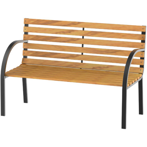 Wooden Garden Bench Park Bench 2 Seater Love Chair Outdoor Patio Porch Furniture w/ Sturdy Metal Frame