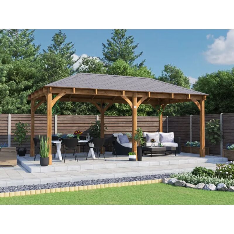 Dunster House Wooden Gazebo Leviathan 6m x 3m Heavy Duty Patio Shelter With Roof Shingles