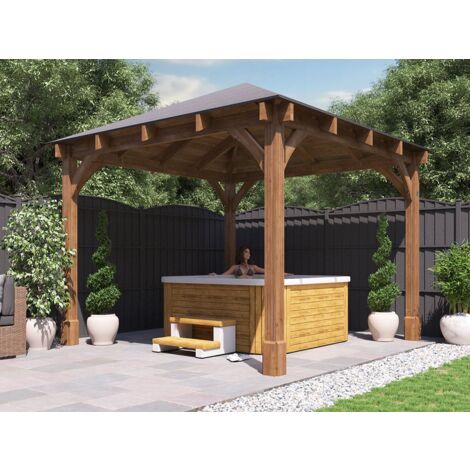 Wooden Gazebo Atlas W3.2m x D3.2m - Permanent Heavy Duty Pressure Treated Patio Shelter With Roof Shingles Included And 10 Year Guarantee