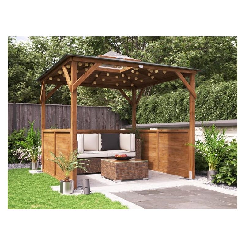 Dunster House Ltd. - Dunster House Wooden Gazebo with Sides Erin 2.5m x 2.5m Half Height Solid Wall Garden Shelter Pressure Treated Hot Tub Pavilion