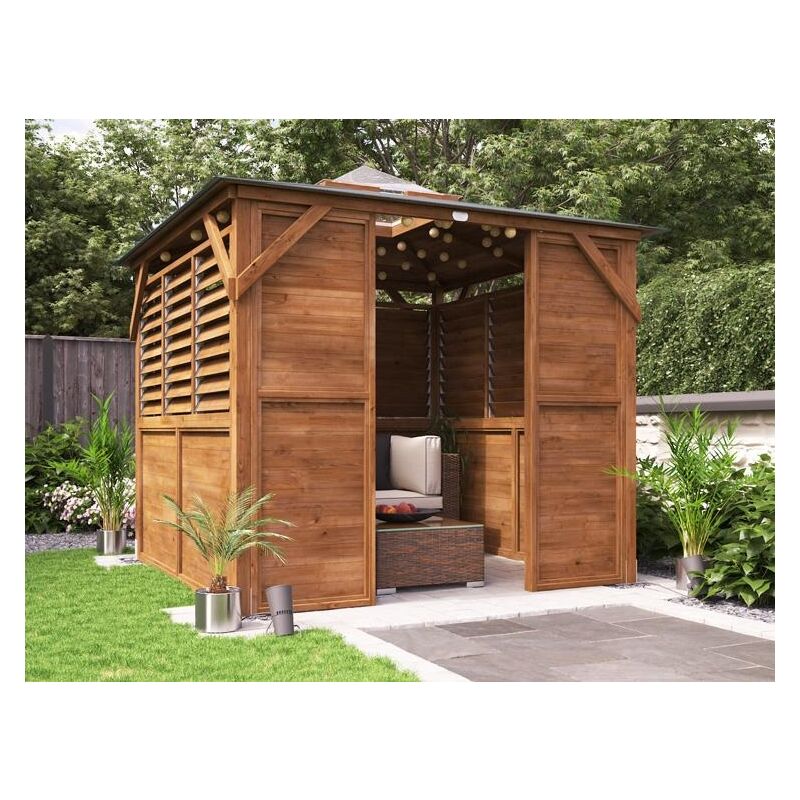 Dunster House Ltd. - Dunster House Wooden Gazebo with Sides Erin 2.5m x 2.5m Half Wall Half Louvre and Front Panel Garden Shelter with Roof Felt