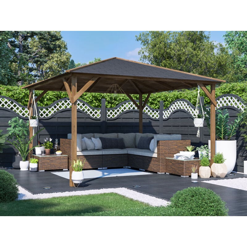 Dunster House Wooden Gazebo Utopia 300 3m x 3m Heavy Duty Garden Shelter Pressure Treated and Roof Shingles