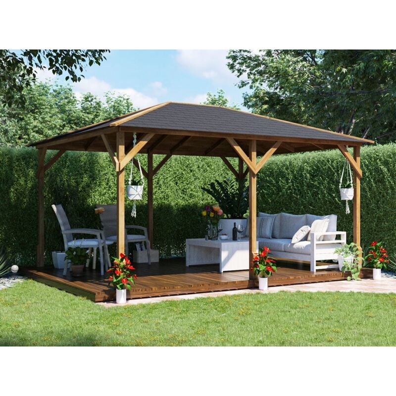 Dunster House Wooden Gazebo Utopia 430 4m x 3m Heavy Duty Garden Shelter and Roof Shingles