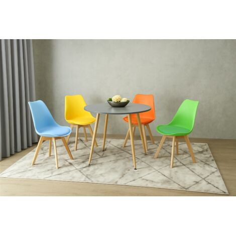 Wooden Grey Shade Round Dining Table Set with A Set Of 4 Mixed Colour Tulip Chairs