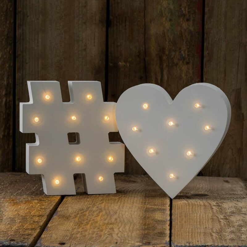 Wooden 'Hashtag' Battery Light Up Circus Letter, Warm White LEDs, 16cm - White