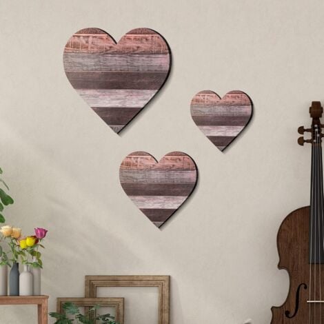 wooden heart wall decoration, (3 Pack) home decoration birthday decoration wedding room decoration accessories interior living room home frame wall decoration living room (Brown)