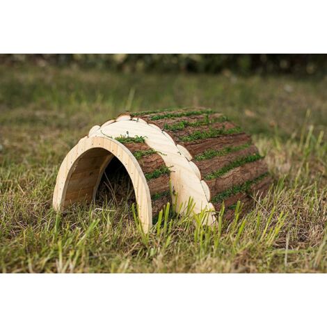 Wooden Hedgehog House Garden Hibernation Shelter Durable Wood Predator Proof Habitat Feeding Station Grass Effect & Bark Roof