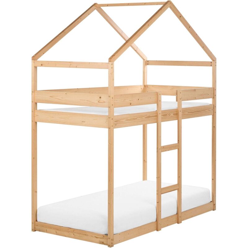 Beliani - Wooden House Bunk Bed With Ladder 3' Eu Single Kids Pine Wood Bedroom And Slats Light Labatut