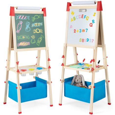 Wooden Kids Art Easel Double Sided Easel Blackboard W/Replaceable Paper Roller