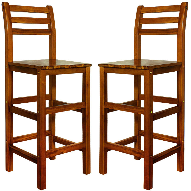 Casaria - Deuba Wooden Kitchen Bar Stools 2 Pieces With Back Rest Made Of Tropical Acacia Hardwood Wood (Set Of 2) Brown Cafe Bistro Barstools