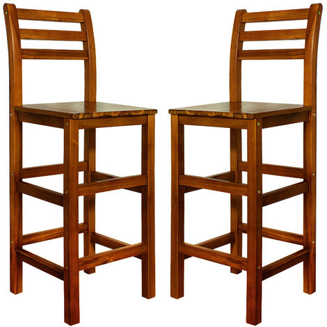 main image of "Wooden Kitchen Bar Stools With Back Rest Made Of Tropical Acacia Hardwood (Lot of 2)"