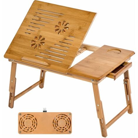 Wooden Laptop Bed Table 55x35x26cm Adjustable With Usb Dual Fan