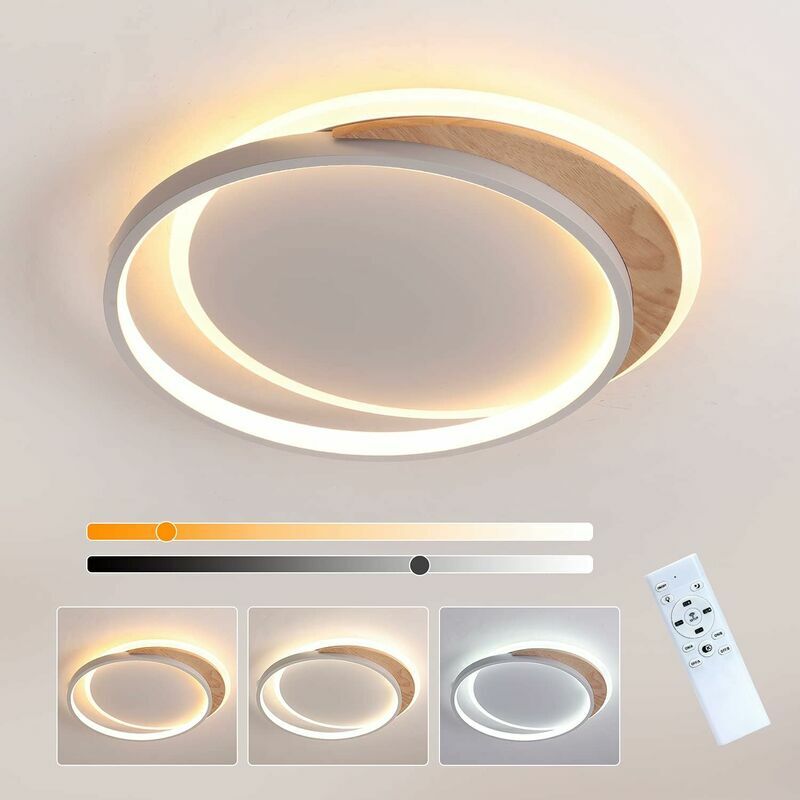 Hoopzi - Wooden led Ceiling Light, 40CM Children's Room Ceiling Light Dimmable led Ceiling Light with Remote Control 3000K-6000K, Round Bedroom Light