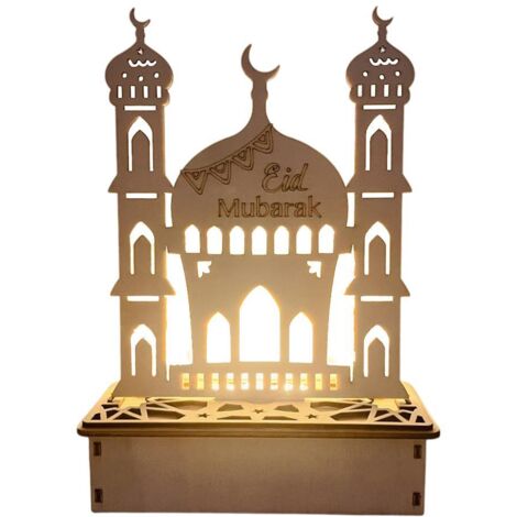 Wooden LED Lamp Ramadan Decoration Portable Eid Ramadan LED Night Light Table Ornament Ideal for Eid Ramadan Decoration