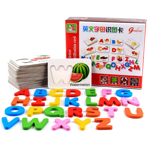 Wooden Letter Puzzle Matching Game Alphabet Flash Cards Preschool Educational Montessori Toys for Boys Girls Age 3+,model:Multicolor