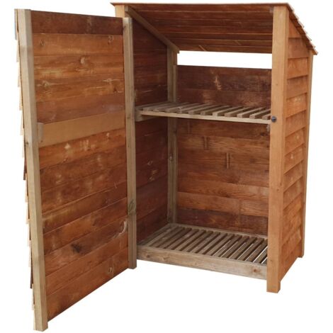 Wooden Log Store Reverse Roof, W119xH180cm (Brown finish) With doors and With Kindling Shelf