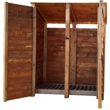 Wooden Log Store Reverse Roof, W146xH180cm (Brown finish) With doors