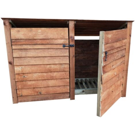 Wooden Log Store Reverse Roof, W187xH126cm (Brown finish) With doors