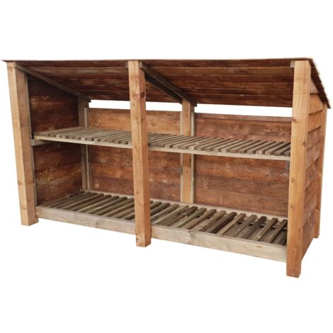 Wooden Log Store Reverse Roof, W187xH126cm (Brown finish) With Kindling Shelf
