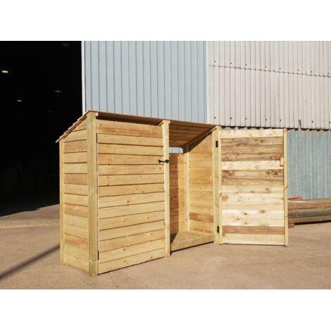 Wooden Log Store Reverse Roof, W227xH180cm (Light green, natural finish) With doors