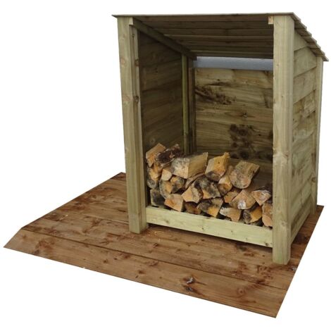 Wooden Log Store Reverse Roof, W99xH126cm (Light green, natural finish)
